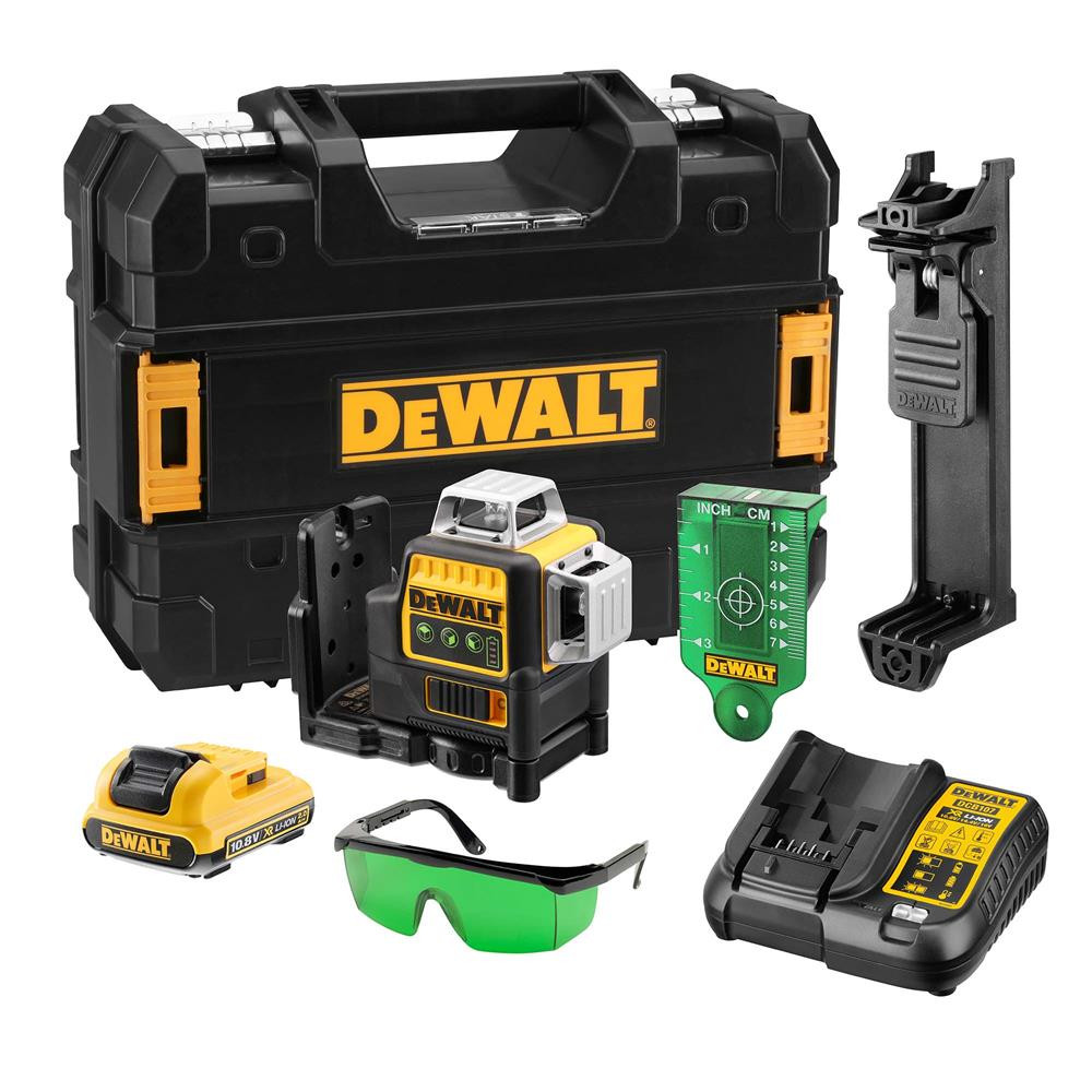 Dewalt DCE089D1G 12V XR Green 360Β° Multi Line Laser with 1x 2.0Ah, Charger, Case, Safety Glasses, Wa
