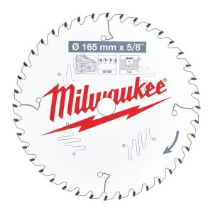 Milwaukee 4932471312 165mm x 5/8" 40T Thin Kerf Wood Saw Blade