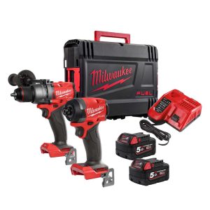 Milwaukee M18 FPP2A3-502X 2 Piece 18V FUEL Brushless Power Tool Kit, 2x 5.0Ah Batteries, Charger & C