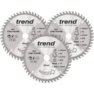 Trend CSB/165/3PK/A 165mm x 20mm 48T Circular Saw Blades - Pack of 3